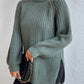 High Neck Long Sleeve Slit Sweater