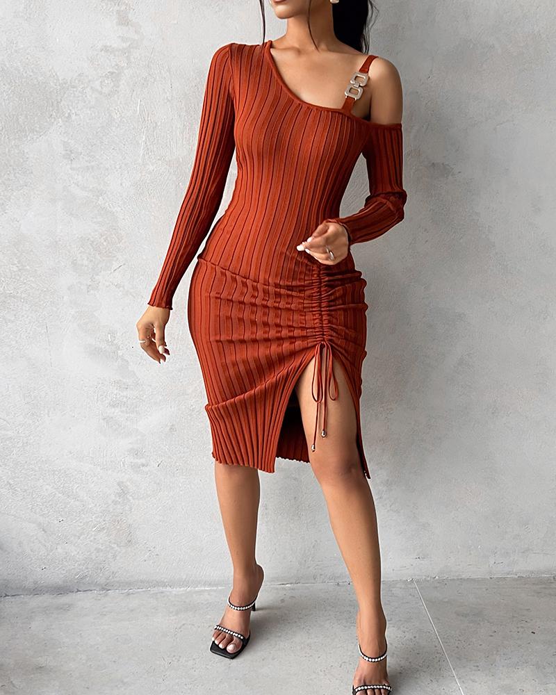 Chain Decor Drawstring Knit Sweater Dress