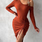 Chain Decor Drawstring Knit Sweater Dress