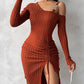 Chain Decor Drawstring Knit Sweater Dress