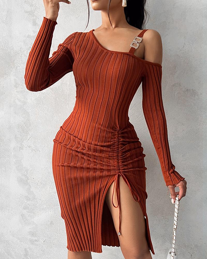 Chain Decor Drawstring Knit Sweater Dress