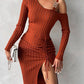Chain Decor Drawstring Knit Sweater Dress