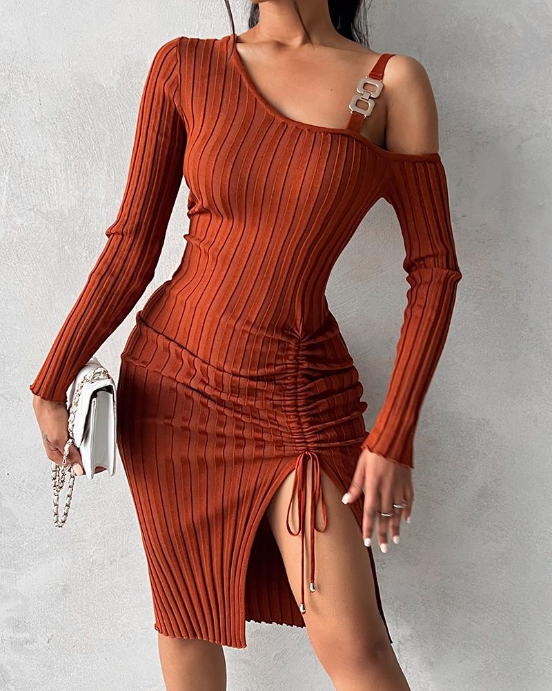 Chain Decor Drawstring Knit Sweater Dress