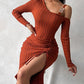 Chain Decor Drawstring Knit Sweater Dress