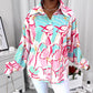 Scarf Print Lantern Sleeve Button Down Shirt