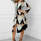 Geo Print Long Sleeve Asymmetrical Shirt Dress