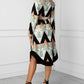 Geo Print Long Sleeve Asymmetrical Shirt Dress