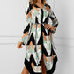 Geo Print Long Sleeve Asymmetrical Shirt Dress