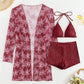 Halter Textured Bikini Top & Shorts Set With Floral Tropical Print Coat
