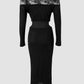Glitter Contrast Lace Off Shoulder Cutout Bodycon Dress