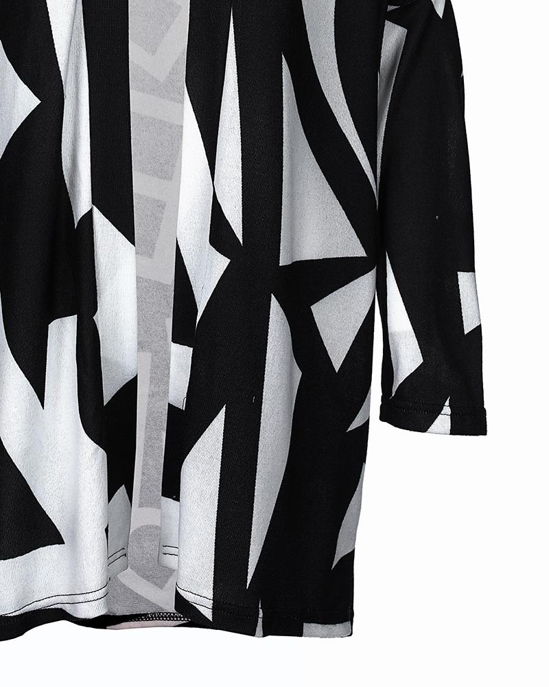 Geometric Print Hooded Long Sleeve Coat