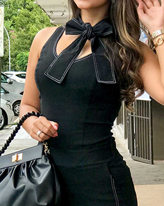 Contrast Piping Sleeveless Tied Detail Jumpsuit