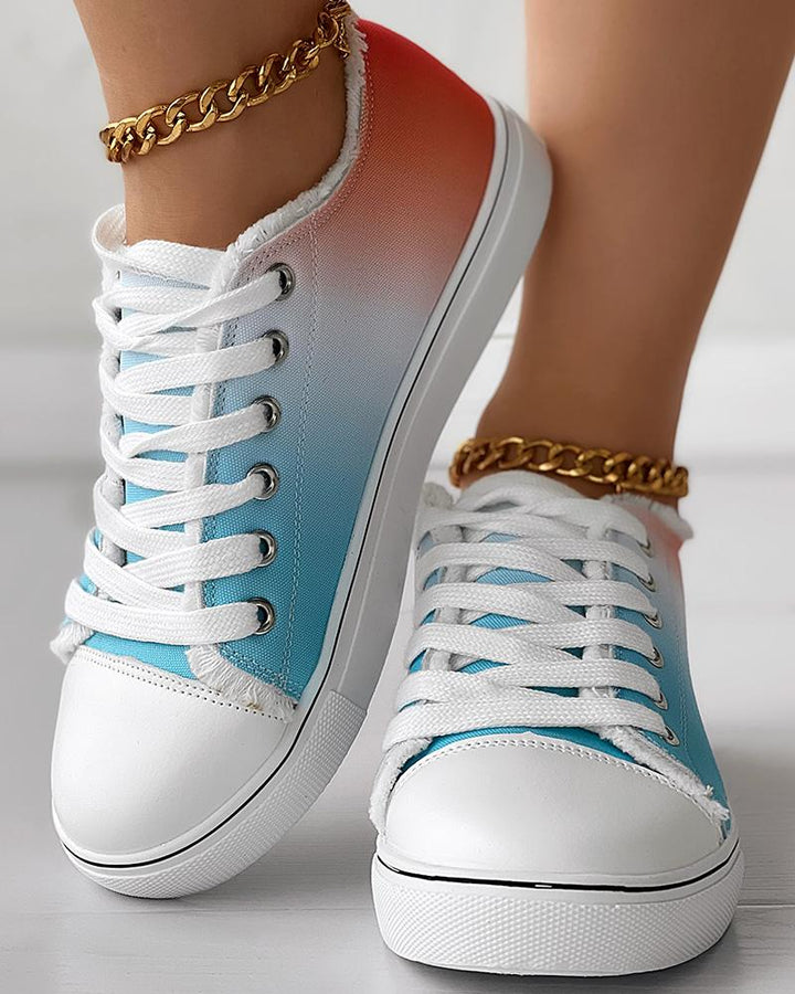 Gradient Raw Hem Lace up Canvas Sneakers