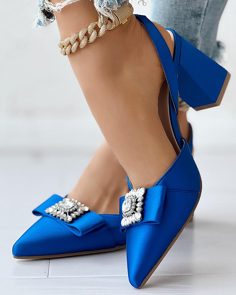 Bowknot Design Slingback Chunky Heel Pumps