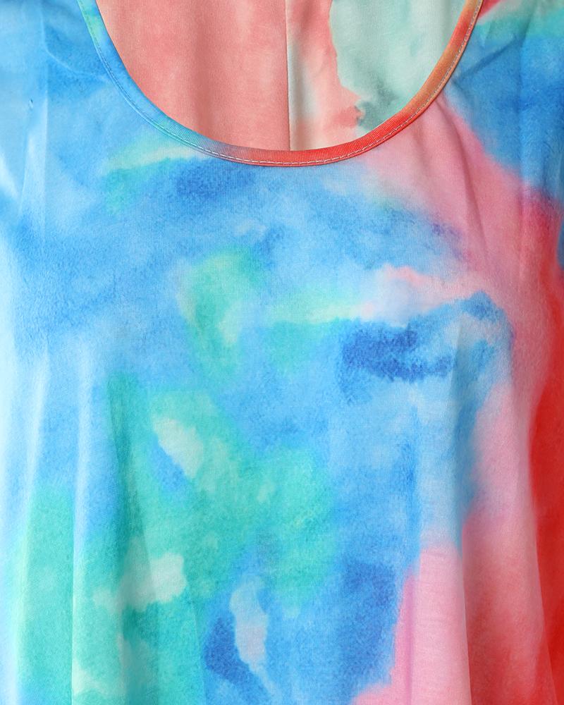 Tie Dye Print Crisscross Ruched Tank Top