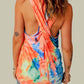 Tie Dye Print Crisscross Ruched Tank Top