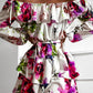 Floral Print Off Shoulder Long Sleeve Ruffle Trim Dress
