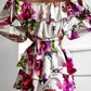 Floral Print Off Shoulder Long Sleeve Ruffle Trim Dress
