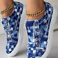 Denim Look Print Eyelet Canvas Sneakers