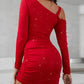 Glitter Cold Shoulder Ruched Bodycon Dress
