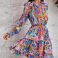 Paisley Print Ruffle Hem Shirred Waist Casual Dress