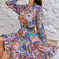 Paisley Print Ruffle Hem Shirred Waist Casual Dress