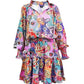 Paisley Print Ruffle Hem Shirred Waist Casual Dress