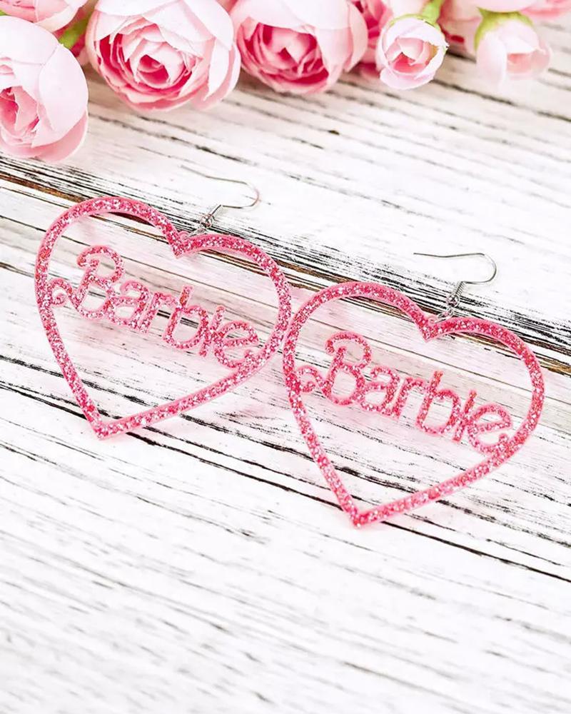 1Pair Glitter Barbie Hollow Heart Hook Earrings