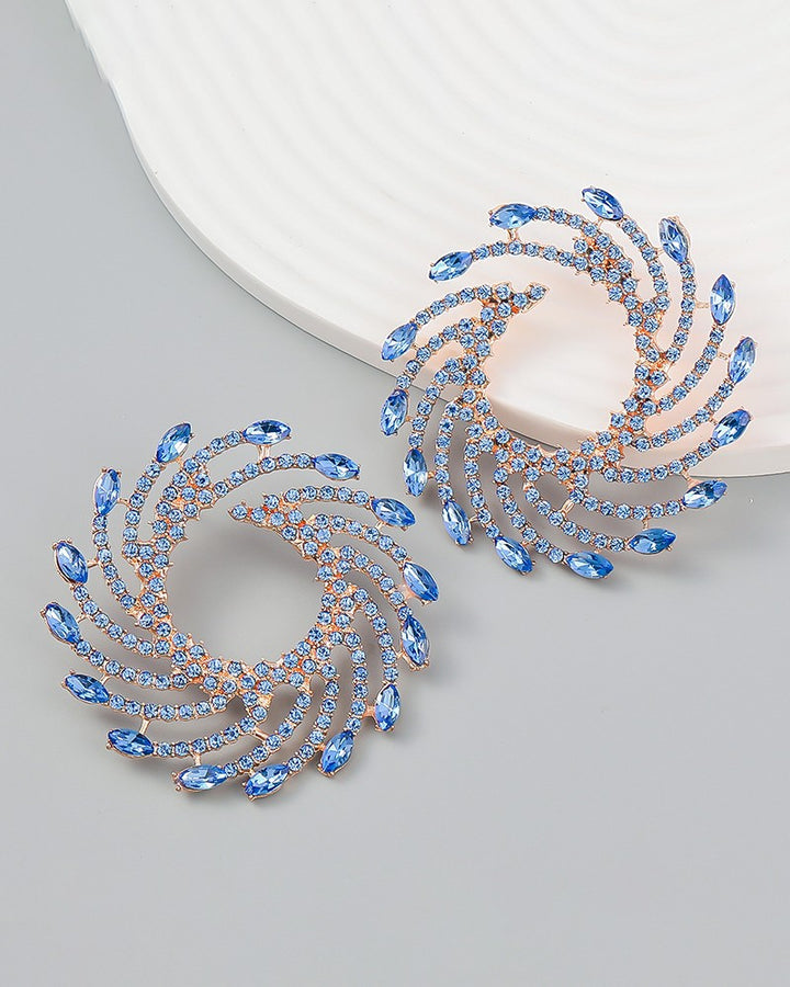 1Pair Rhinestone Floral Shape Personality Hoop Earrings Fashion Evening Jewelry