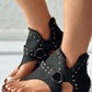 Star Print Studded Fringe Hem Sandals