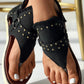 Star Print Studded Fringe Hem Sandals