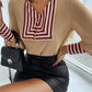Striped Lantern Sleeve Button Front Top