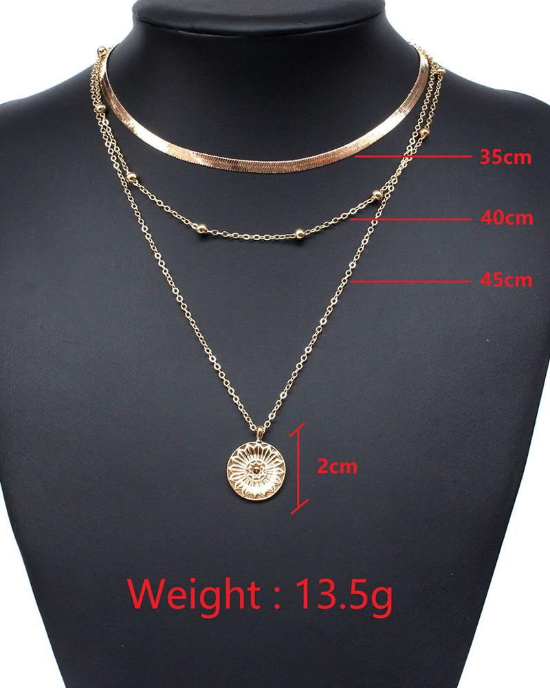 3PCS/Set Multi Layer Beaded Floral Pendant Chain Necklaces