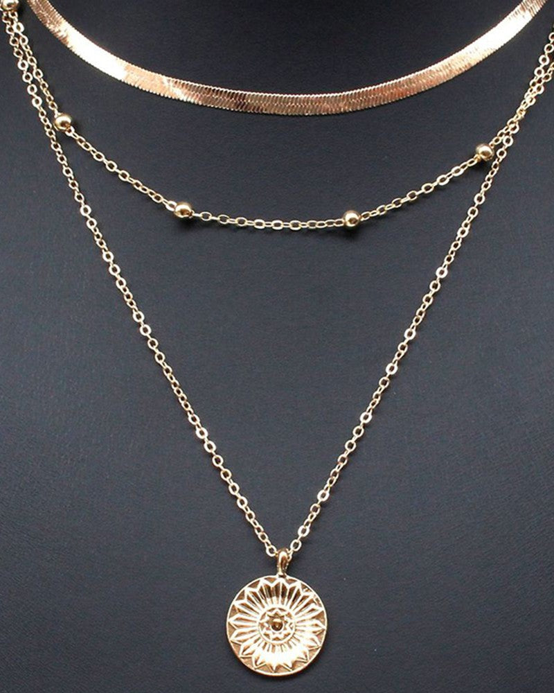 3PCS/Set Multi Layer Beaded Floral Pendant Chain Necklaces