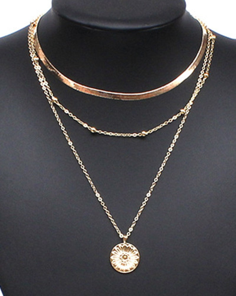 3PCS/Set Multi Layer Beaded Floral Pendant Chain Necklaces