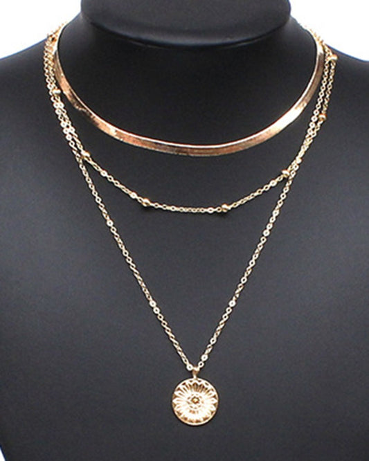 3PCS/Set Multi Layer Beaded Floral Pendant Chain Necklaces