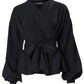 Lantern Sleeve Ruched Tied Detail Top