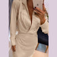Turn down Collar Ruched Wrap Casual Dress