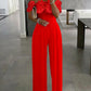 Rose Detail Off Shoulder Wide Leg Jumpsuit