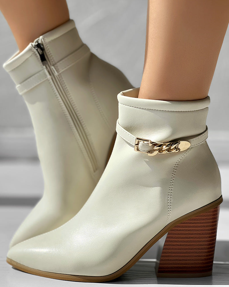 Chain Decor Chunky Heel Ankle Boots