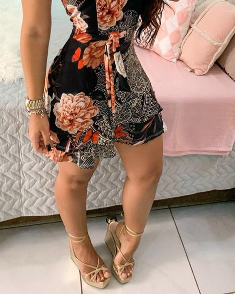 Floral Tribal Print One Shoulder Dress