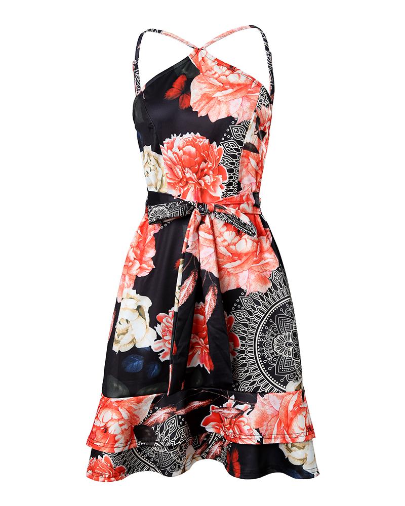 Floral Tribal Print One Shoulder Dress
