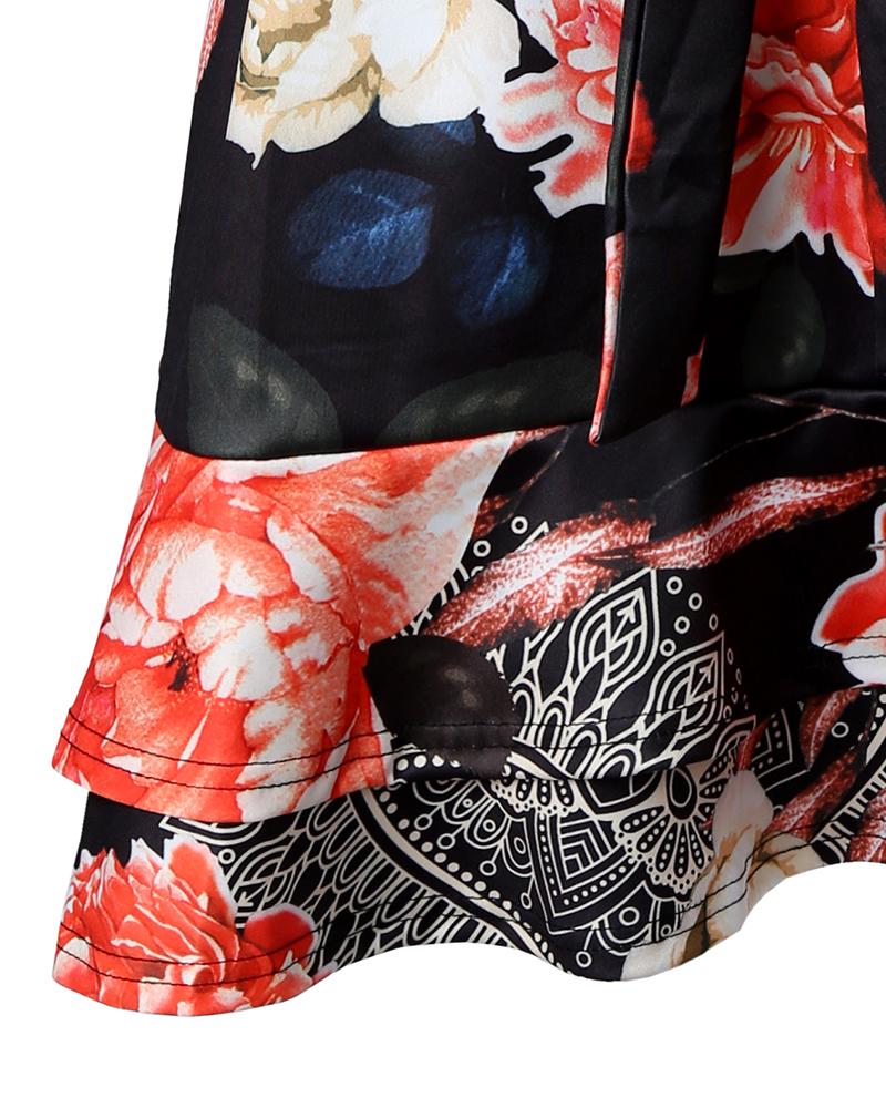 Floral Tribal Print One Shoulder Dress