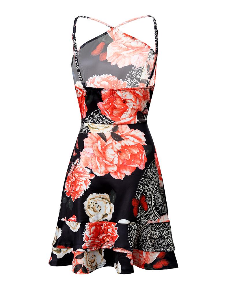 Floral Tribal Print One Shoulder Dress