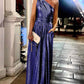 Metallic Design One Shoulder Ruched Party Dress