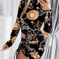 Baroque Chain Print Drawstring Ruched Bodycon Dress