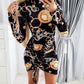 Baroque Chain Print Drawstring Ruched Bodycon Dress