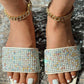Rhinestone Wide Strap Beach Slippers