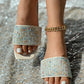 Rhinestone Wide Strap Beach Slippers