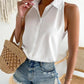 Turndown Collar Sleeveless Buttoned Top